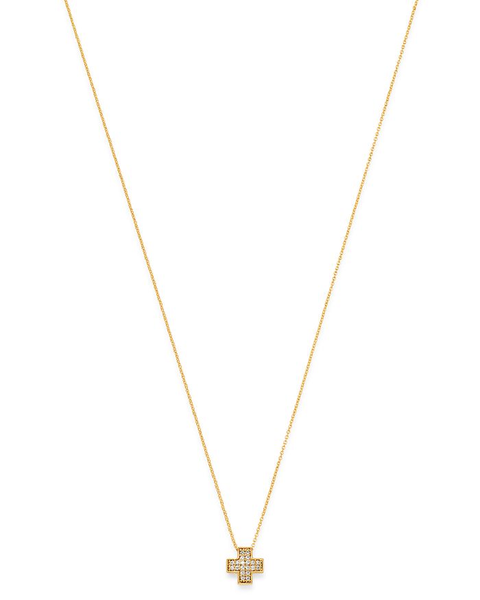 Bloomingdale's Pave Diamond Cross Pendant Necklace In 14k Yellow Gold, 0.06 Ct. T.w. - 100% Exclusive In White/gold