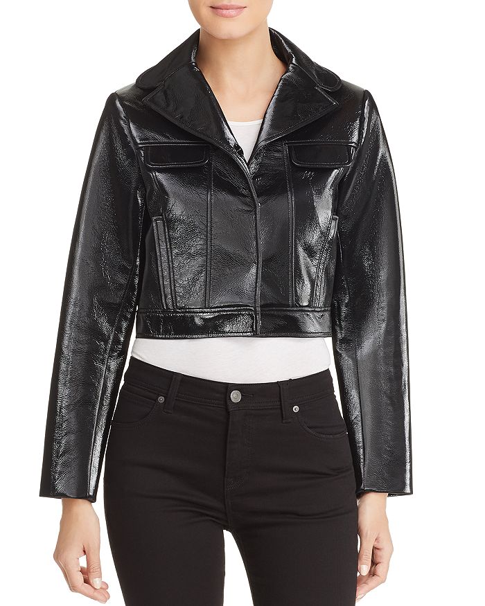 Elie Tahari Gigi Cropped Faux Patent Leather Jacket | Bloomingdale's
