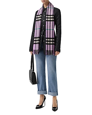 Burberry Giant Icon Check Cashmere Scarf In Pale Heather