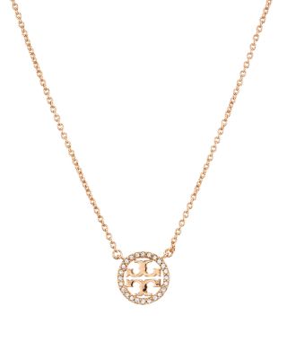 Tory Burch Crystal Circle Logo Necklace, 16
