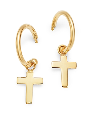 14K Yellow Gold Small Dangling Cross Hoop Earrings - 100% Exclusive