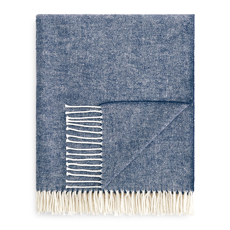 Lands Downunder Landsdown Under Herringbone Cotton Blend Throw In Navy Blue