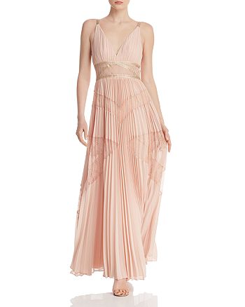 BCBGMAXAZRIA Pleated Lace Panel Gown | Bloomingdale's
