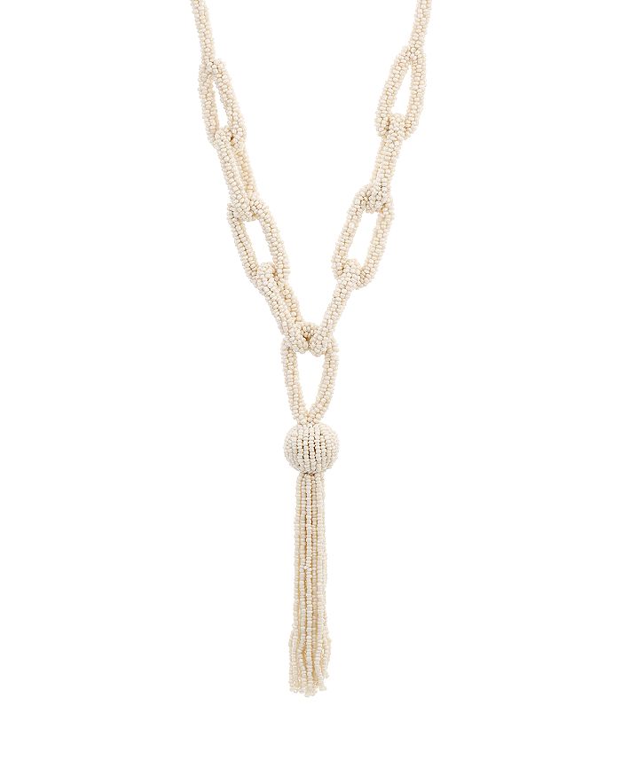 AQUA Seed Bead Tassel Necklace, 32