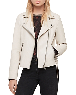 Allsaints Kara Leather Cropped Biker Jacket In Aries White
