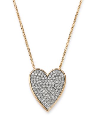 Pav&eacute; Diamond Heart Pendant Necklace in 14K Yellow Gold, 0.50 tcw 