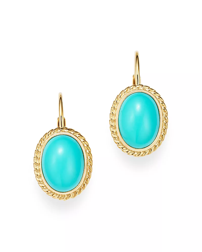 Bloomingdale's Fine Collection Turquoise Bezel Set Earrings in 14K Yellow Gold