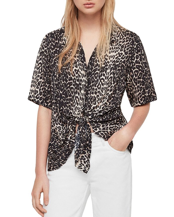 ALLSAINTS Sirena Tie-Front Leopard Shirt | Bloomingdale's