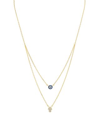 Double Strand Hamsa Pendant Necklace in 14K Gold-Plated Sterling Silver or Sterling Silver, 14"-16" - Exclusive