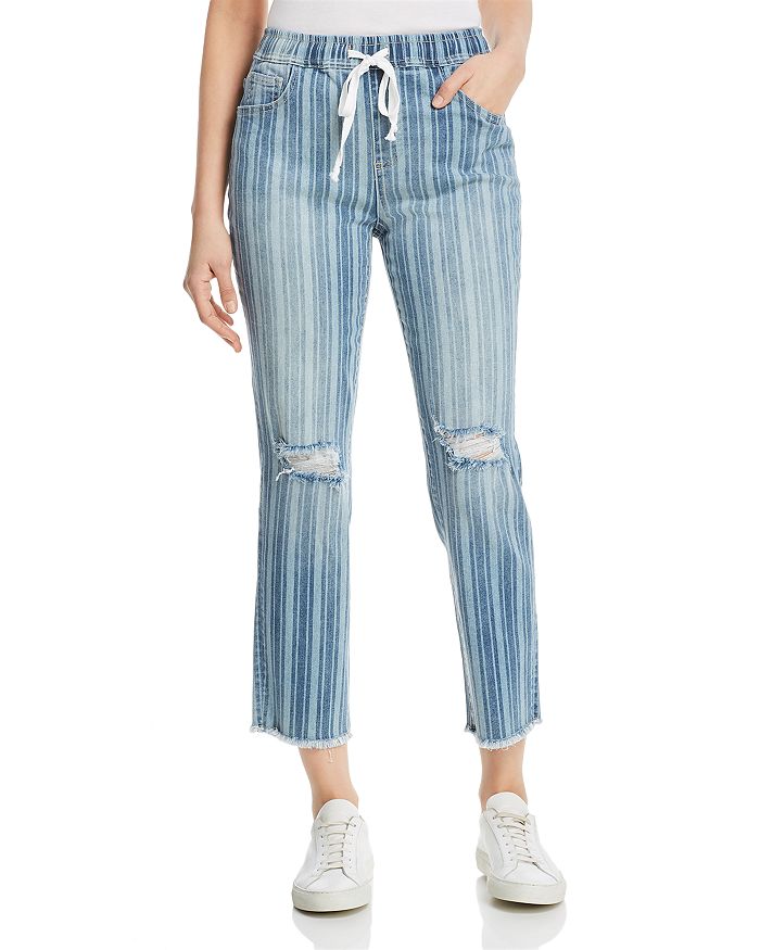 Billy T Tie-waist Striped Ankle Jeans In Blue Barcode