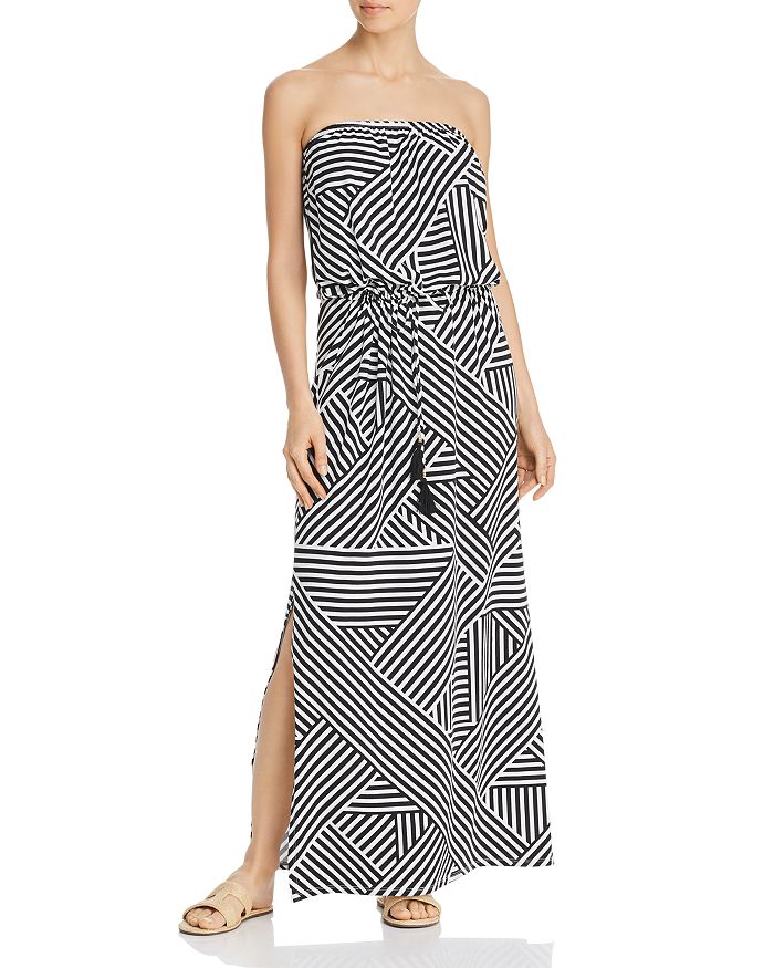 TOMMY BAHAMA FRACTURED STRIPE BANDEAU MAXI DRESS SWIM COVER-UP,TSW80809C
