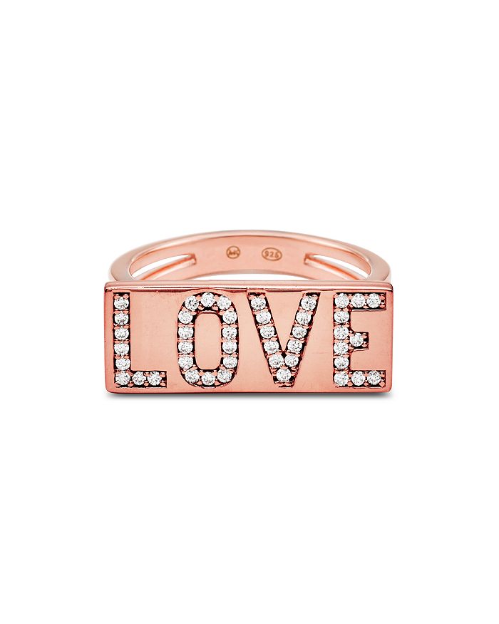 Michael Kors Love Plaque Ring In 14k Gold-plated Sterling Silver Or 14k Rose Gold-plated Sterling Silver