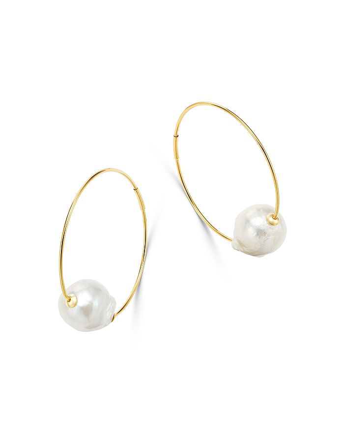 Bloomingdale's - Baroque Cultured Pearl Hoop Earrings in 14K Yellow Gold - 100% Exclusive