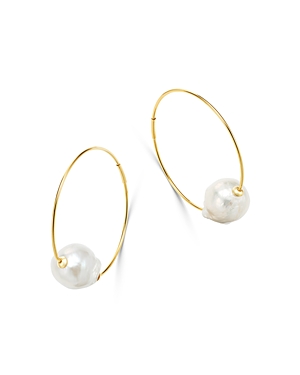 Bloomingdale's Baroque Cultured Pearl Hoop Earrings in 14K Yellow Gold - 100% Exclusive