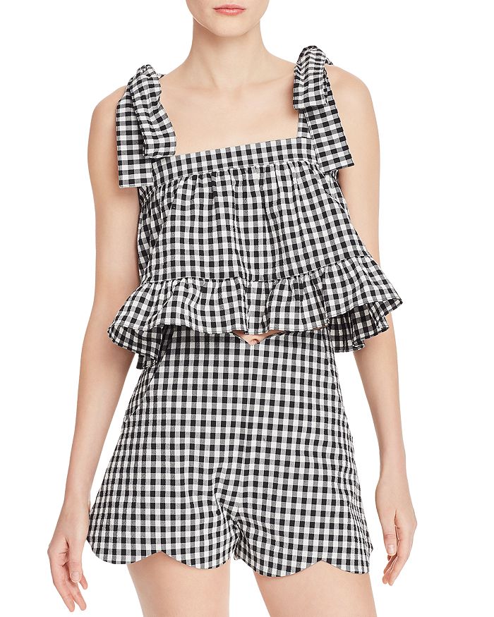 PAPER LONDON EMELY GINGHAM RUFFLED CROP TOP,80054610597EMELY