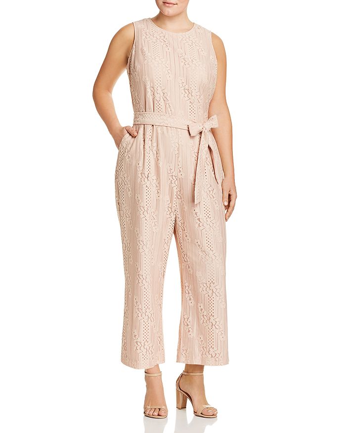 Vince Camuto Plus Sleeveless Lace Jumpsuit In Peach Bellini