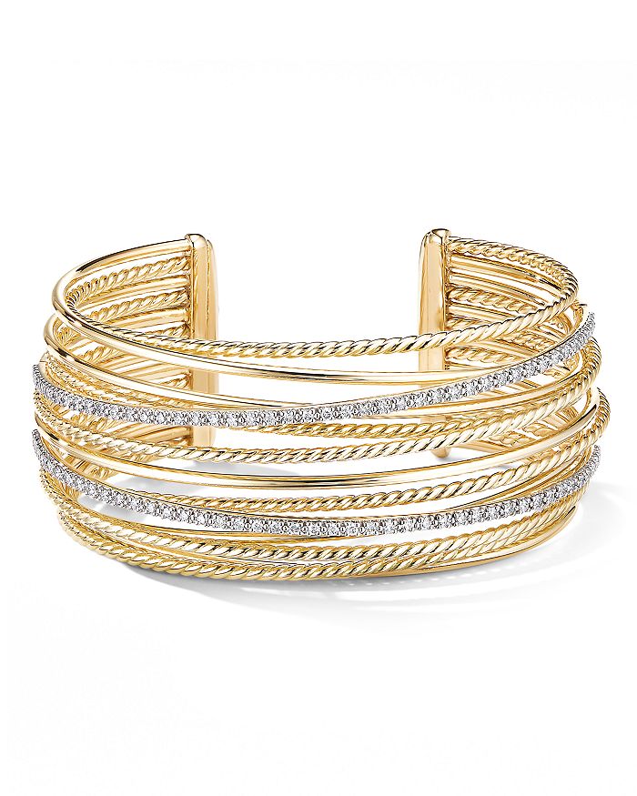 18K Yellow Gold Crossover Cuff Bracelet with Diamonds
