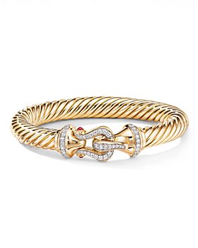 David Yurman - 18K Yellow Gold Cable Buckle Bracelet with Diamond & Ruby