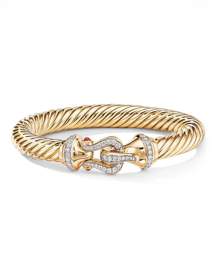 David Yurman - 18K Yellow Gold Cable Buckle Bracelet with Diamond & Ruby