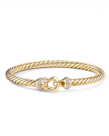 David Yurman - 18K Yellow Gold Cable Buckle Bracelet with Diamonds
