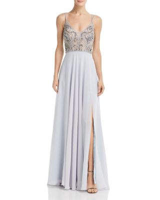 aqua embellished chiffon gown