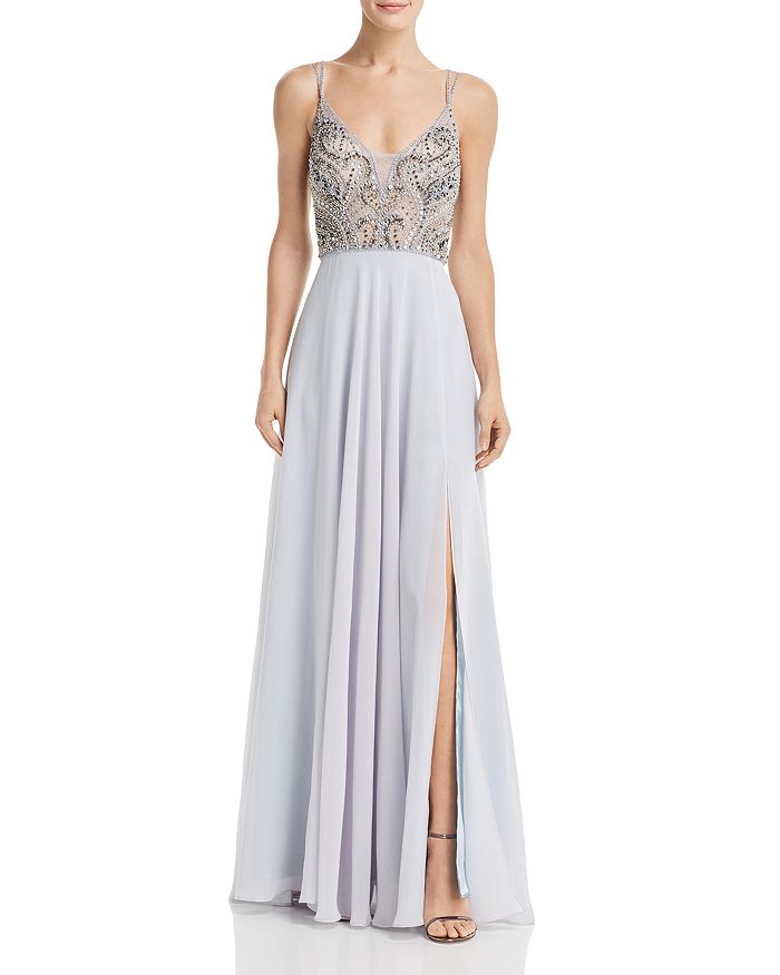 Aqua embellished chiffon gown store