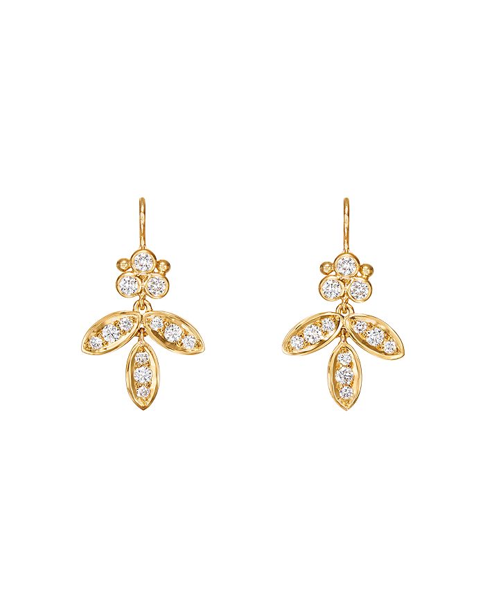 Shop Temple St Clair 18k Yellow Gold Foglia Diamond Drop Earrings In White/gold