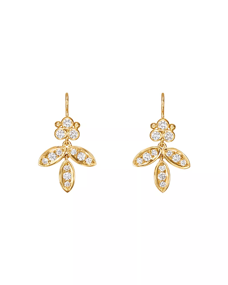 Temple St. Clair 18K Yellow Gold Foglia Diamond Drop Earrings