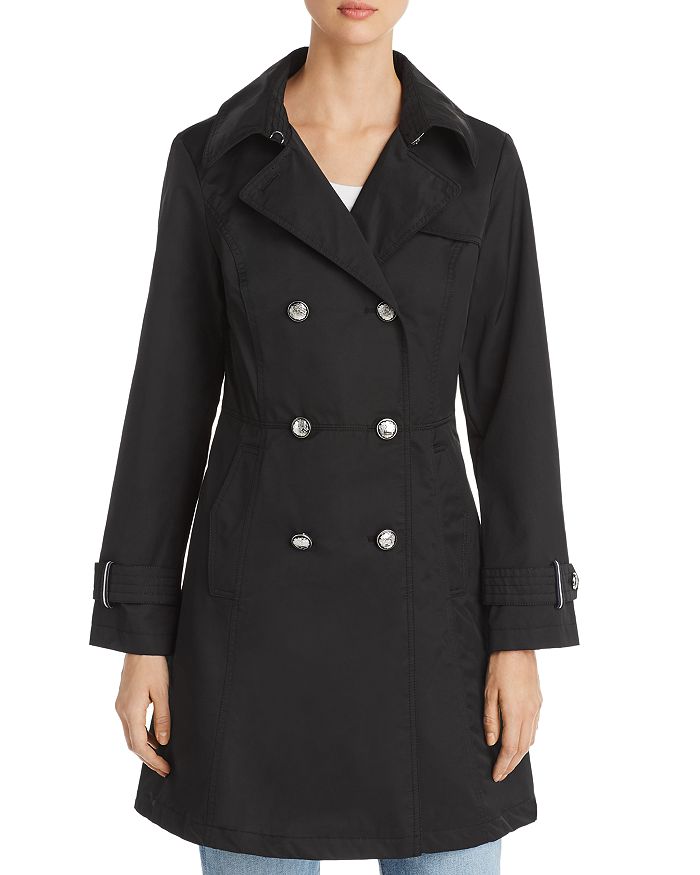 Vince Camuto Double-breasted Button Front Trench Coat In Black