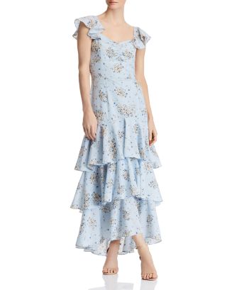 Aqua pleated tiered on sale floral maxi dress