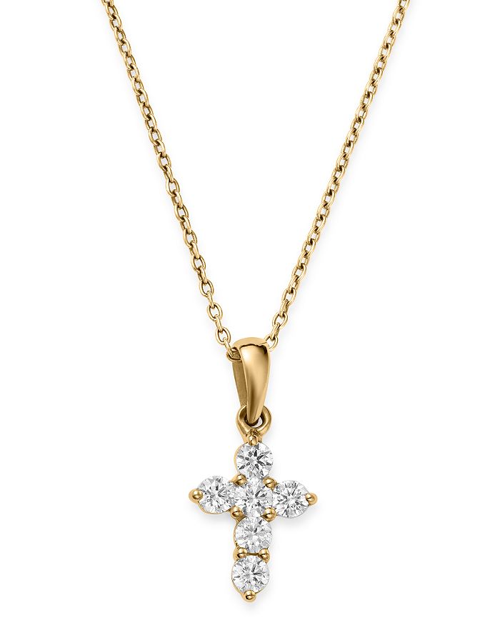 Shop Bloomingdale's Diamond Mini Cross Pendant Necklace In 14k Yellow Gold, 0.25 Ct. T.w. - 100% Exclusive In White