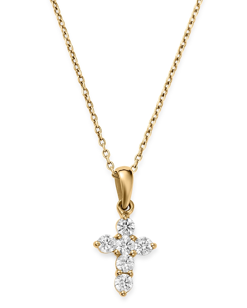 Bloomingdale's Fine Collection Diamond Mini Cross Pendant Necklace in 14K Yellow Gold, 0.25 tcw