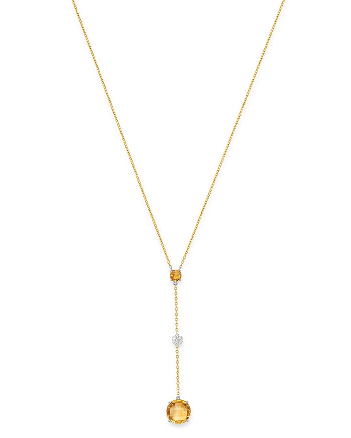 Bloomingdale's Citrine & Diamond Y Necklace In 14k Yellow Gold, 16 - 100% Exclusive In Orange/gold