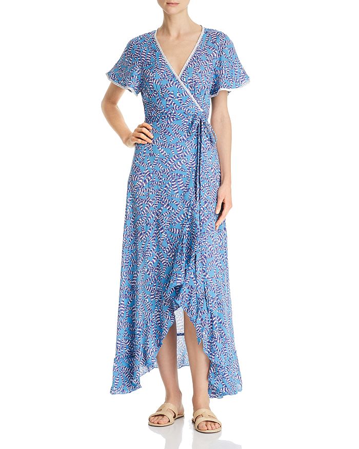Poupette St Barth Joe Ruffled Wrap Dress In Blue | ModeSens