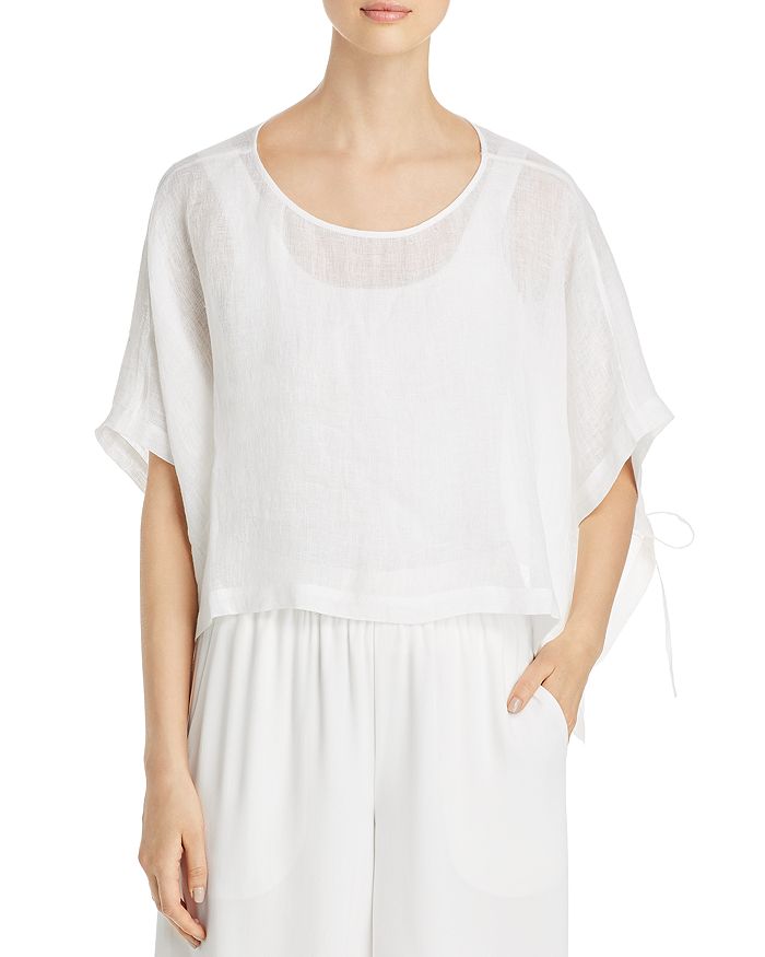 EILEEN FISHER ORGANIC LINEN CROPPED PONCHO TOP,S9ONF-N1387M