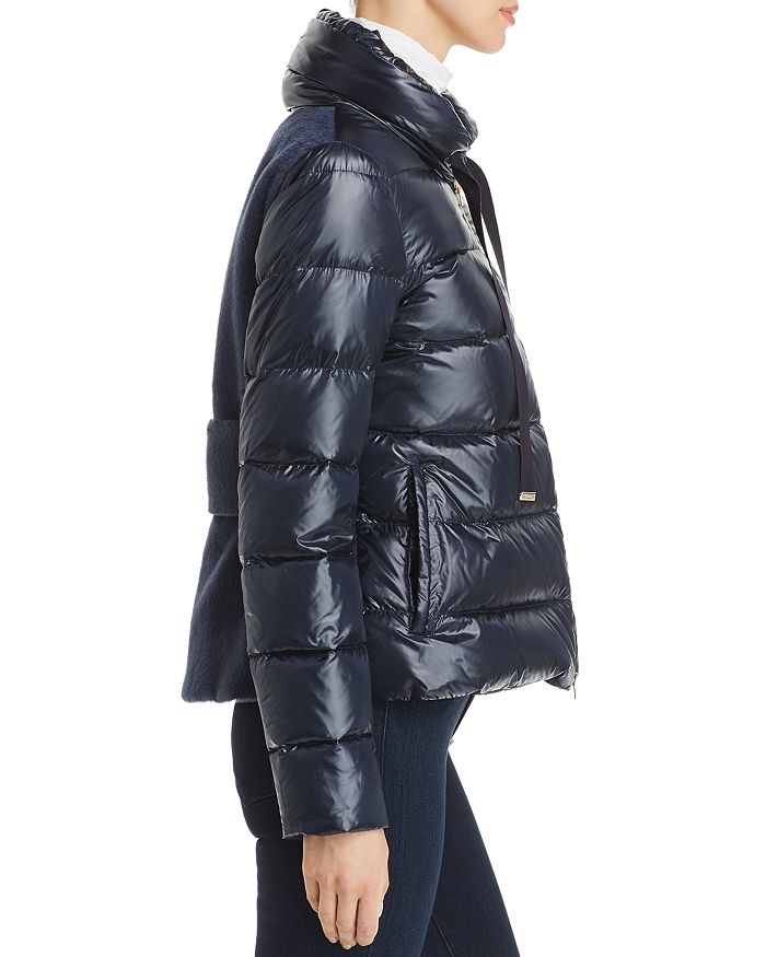 Herno Mixed Media FurBack Short Down Coat In Navy ModeSens