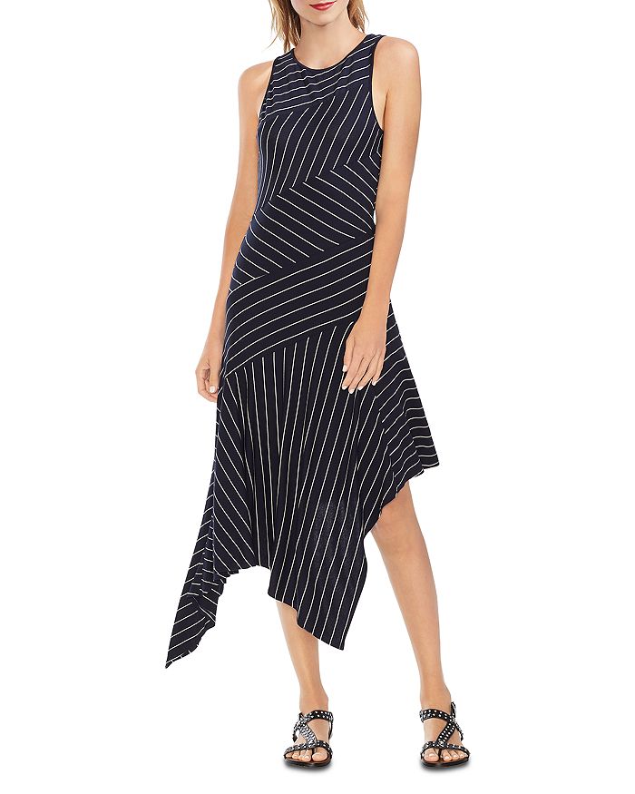 VINCE CAMUTO Sleeveless Striped Handkerchief Hem Dress