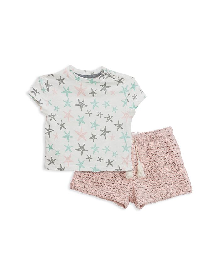Sovereign Code Girls' Camille + Aberdeen Star Tee & Knit Shorts Set - Baby In Starfish White/blush