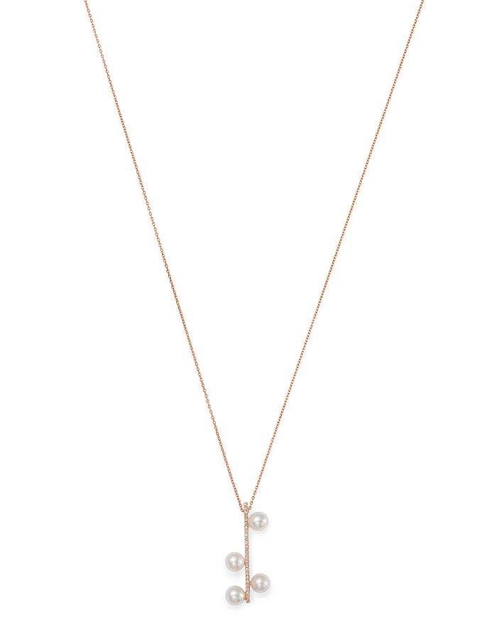 Own Your Story 14k Rose Gold Neo Cultured Freshwater Pearl & Diamond Bar Pendant Necklace, 18 In White/rose Gold