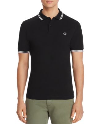 Fred Perry Twin Tipped Extra Slim Fit Pique Polo In Black/ Snow White / Silver Pink