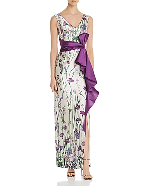 MARCHESA NOTTE RUFFLED FLORAL-PRINT GOWN,N29G0840