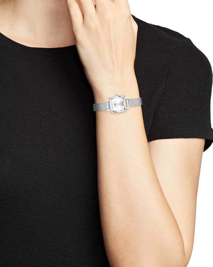 Shop Tissot Lovely Square Diamond Mesh Bracelet Watch, 20mm X 20mm In White/silver