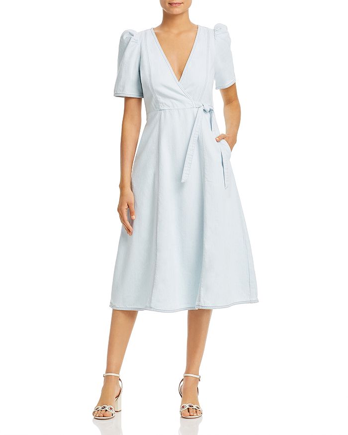 KATE SPADE KATE SPADE NEW YORK DENIM FAUX-WRAP DRESS,NJMUA508