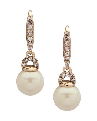 Ralph Lauren - Pav&eacute; & Imitation Pearl Small Drop Earrings