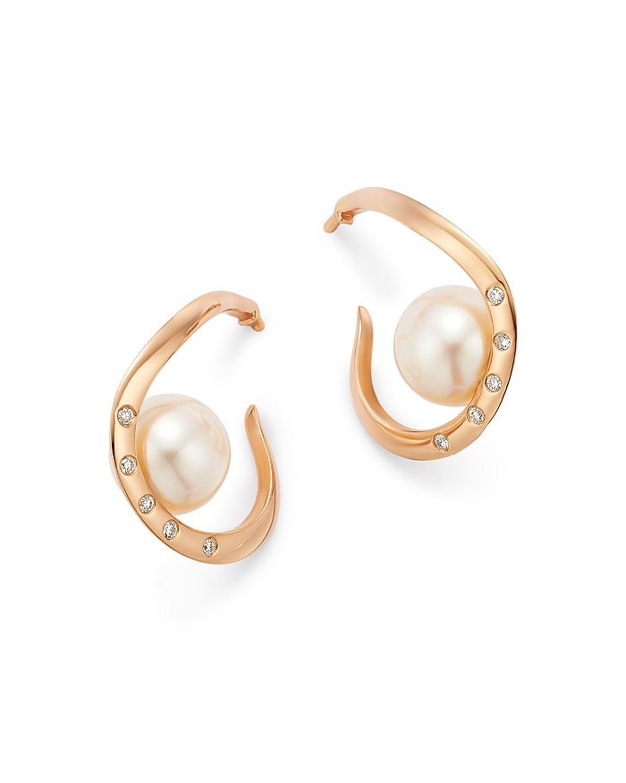 Own Your Story 14k Rose Gold Amorphous Cultured Freshwater Pearl & Diamond Earrings In White/rose Gold