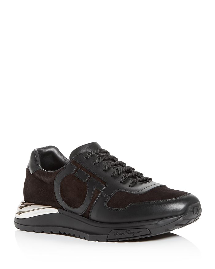 Salvatore Ferragamo Sneakers In Genuine Leather And Suede With Metal Reinforcement In Black 