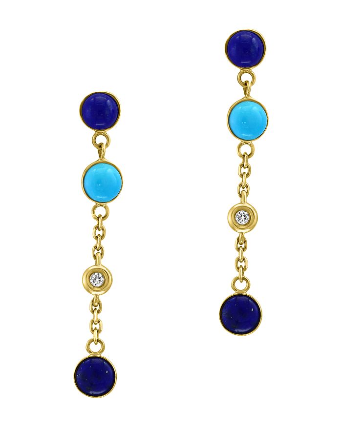 Bloomingdale's Lapis Lazuli, Turquoise & Diamond Accent Earrings In 14k Yellow Gold - 100% Exclusive In Blue/gold