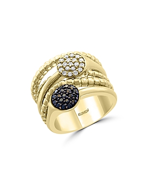 Bloomingdale's Black & White Diamond Crossover Band In 14k Yellow Gold - 100% Exclusive In Black/gold