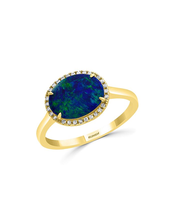 Bloomingdale's Blue Opal & Diamond Ring In 14k Yellow Gold - 100% Exclusive In Blue/gold