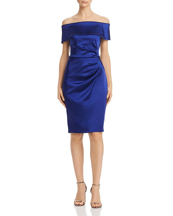 Avery G Off-the-shoulder Satin Dress In Royal